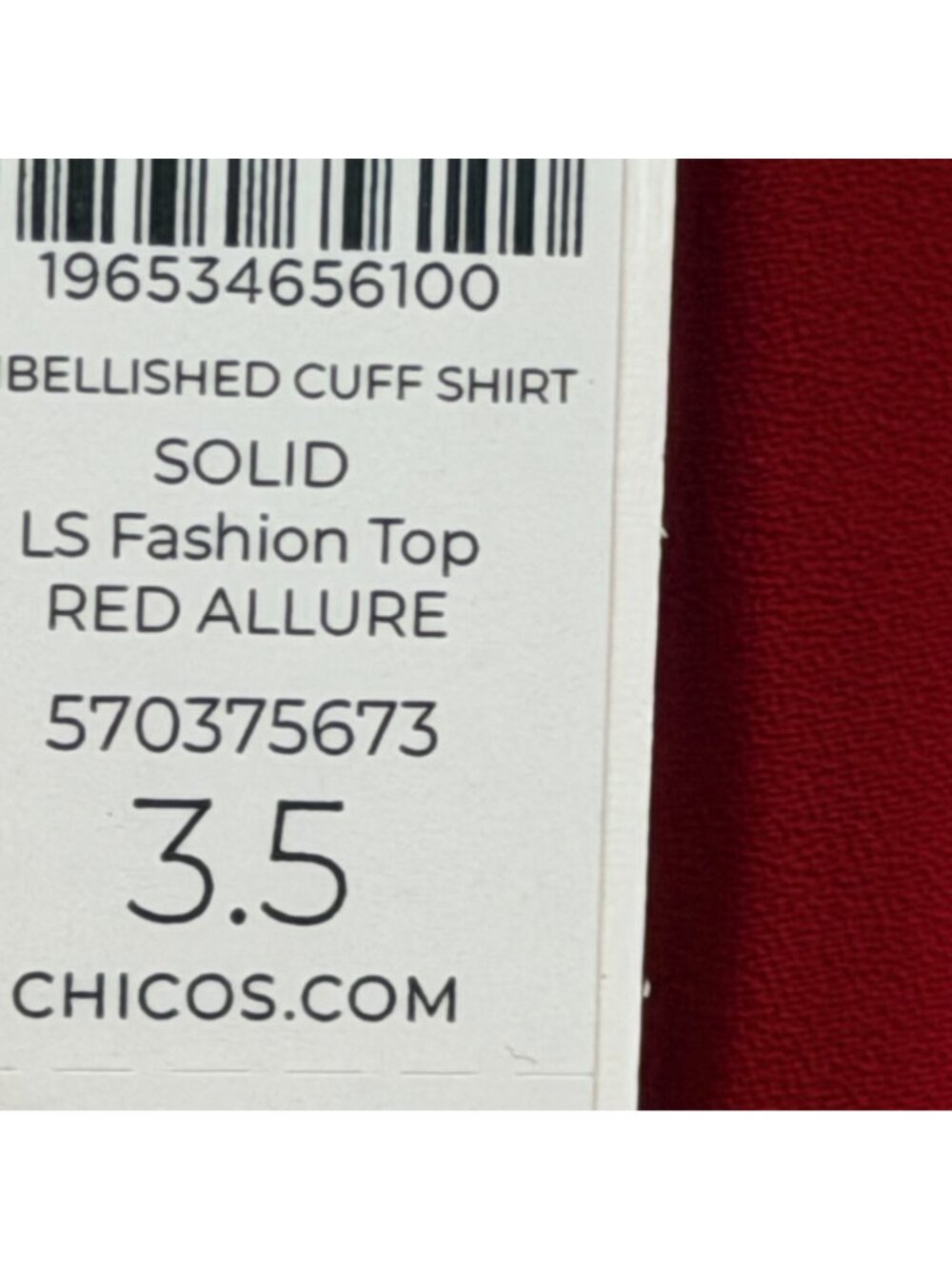 Chicos Red Allure Embellished Cuff Solid LS Fashion Top Size 18 Polyester Womens - Picture 4 of 12